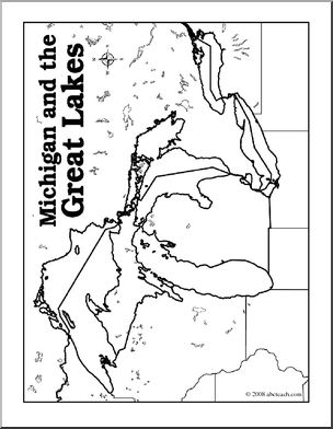 Clip Art: Michigan and the Great Lakes (coloring page) Blank