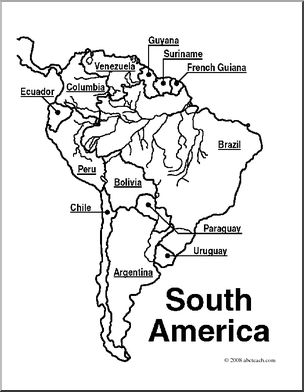 Clip Art: South America Map (coloring page) Labeled