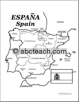 Clip Art: Spain Map (coloring page) Labeled