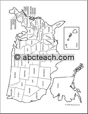 Clip Art: United States Map (coloring page) Labeled