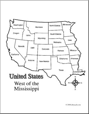Clip Art: US Map: Western States (coloring page) Labeled