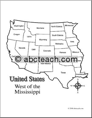Clip Art: US Map: Western States (coloring page) Labeled