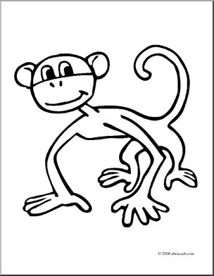 Clip Art: Cartoon Monkey (coloring page)
