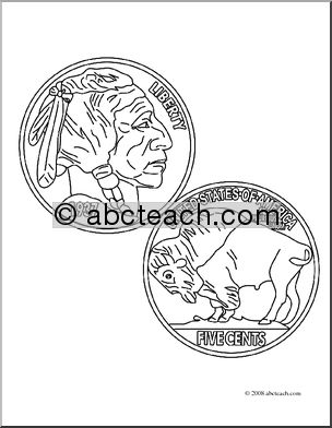 Clip Art: Indian Head Nickel (coloring page)