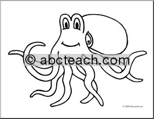 Clip Art: Cartoon Octopus 1 (coloring page)