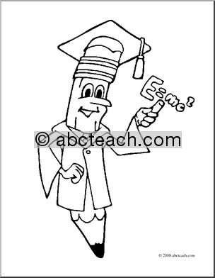 Clip Art: Cartoon Professor Pencil (coloring page)