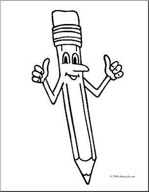 Clip Art: Cartoon Two Thumbs Up Pencil (coloring page)
