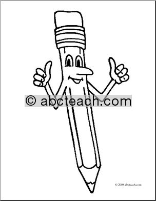 Clip Art: Cartoon Two Thumbs Up Pencil (coloring page)
