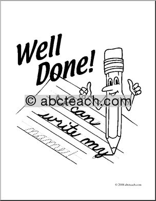 Clip Art: Cartoon I Can Write My Name Pencil (coloring page)