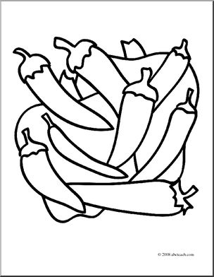Clip Art: Fruit: Peppers (coloring page)