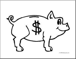 Clip Art: Piggy Bank (coloring page)