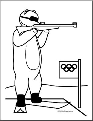 Clip Art: Cartoon Olympics: Polar Bear Biathlon (coloring page)