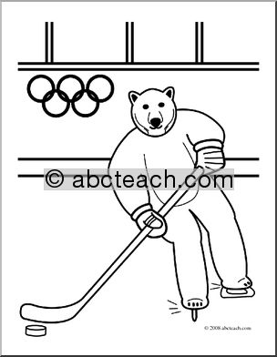 Clip Art: Cartoon Olympics: Polar Bear Ice Hockey (coloring page)