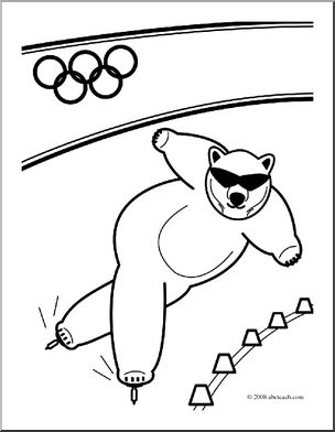 Clip Art: Cartoon Olympics: Polar Bear Skating (coloring page)