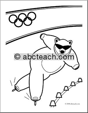 Clip Art: Cartoon Olympics: Polar Bear Skating (coloring page)