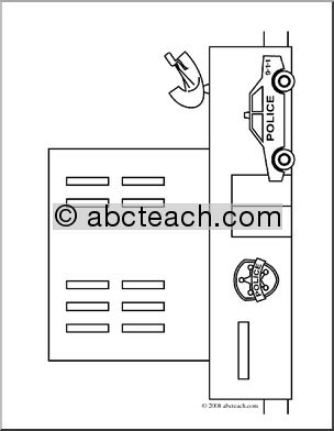 Clip Art: Buildings: Police Station (coloring page)