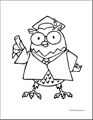 Clip Art: Cartoon Professor Owl (coloring page)