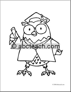 Clip Art: Cartoon Professor Owl (coloring page)