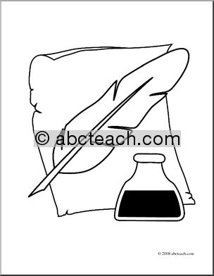 Clip Art: Quill Pen and Inkwell (coloring page)