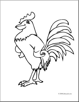 Clip Art: Cartoon Rooster (coloring page)