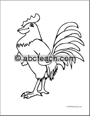 Clip Art: Cartoon Rooster (coloring page)