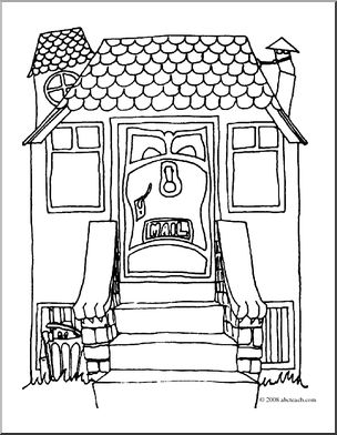 Clip Art: Halloween Houses: Scary House (coloring page)