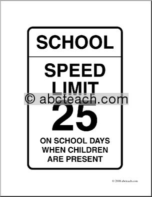 Clip Art: Signs: School Speed Limit (coloring page)
