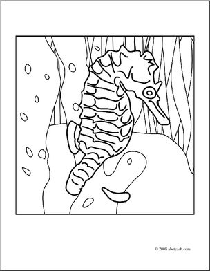 Clip Art: Fish: Seahorse (coloring page)