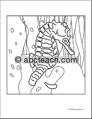 Clip Art: Fish: Seahorse (coloring page)