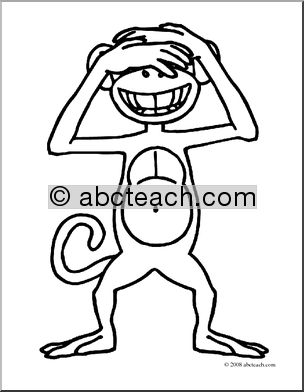 Clip Art: Cartoon Monkey: See No Evil (coloring page)