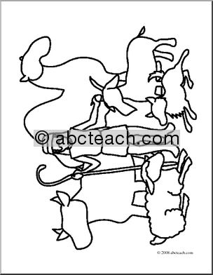Clip Art: Religious: Shepherd & Animals (coloring page)