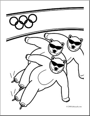 Clip Art: Cartoon Olympics: Polar Bear Short Track Skating (coloring page)