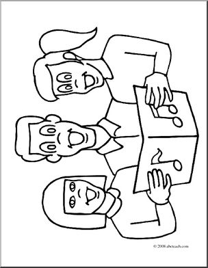 Clip Art: Kids: Singing (coloring page)