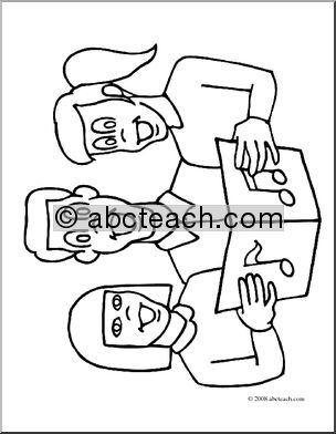Clip Art: Kids: Singing (coloring page)