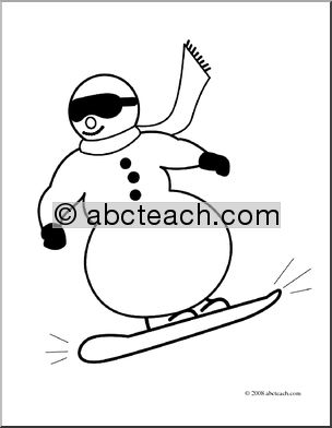 Clip Art: Snowboarding Snowman (coloring page)