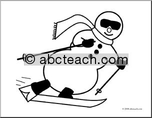 Clip Art: Skiing Snowman (coloring page)