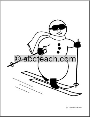 Clip Art: Cross Country Skiing Snowman 1 (coloring page)