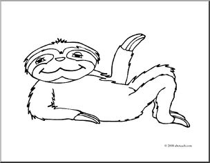 Clip Art: Cartoon Sloth (coloring page)