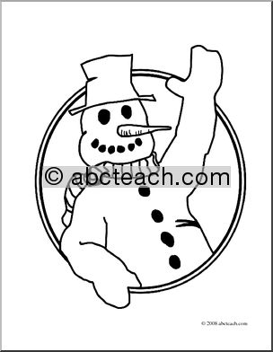 Clip Art: Christmas Portraits: Jolly Snowman B&W