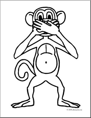 Clip Art: Cartoon Monkey: Speak No Evil (coloring page)