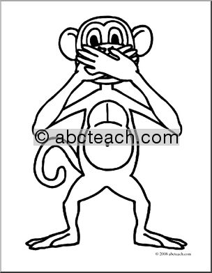 Clip Art: Cartoon Monkey: Speak No Evil (coloring page)