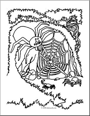 Clip Art: Halloween Houses: Spiders Lair (coloring page)