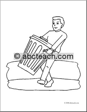 Clip Art: Kids: Chores: Taking Out the Trash (coloring page)