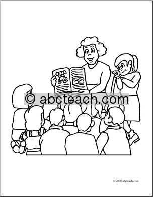 Clip Art: Teacher Reading to Class (coloring page)