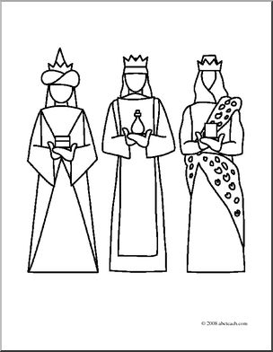 Clip Art: Religious: 3 Kings (coloring page)
