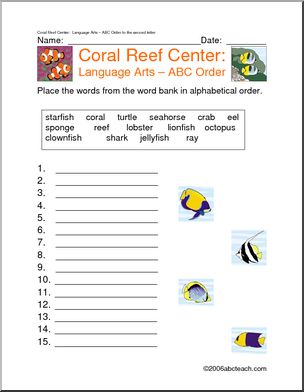 Coral Reef – Language Arts – ABC Order (elem) Learning Center