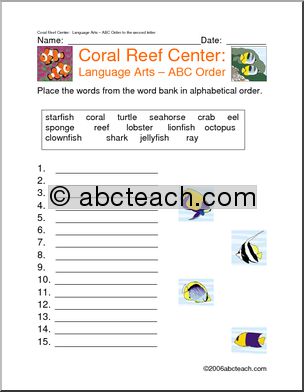 Coral Reef – Language Arts – ABC Order (elem) Learning Center