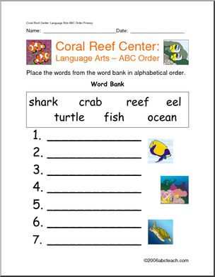 Coral Reef – Language Arts – ABC Order (primary) Learning Center
