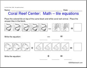 Learning Center: Coral Reef – Math – add/subtract to 10 (pre-K/primary) set 1