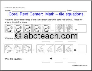 Learning Center: Coral Reef – Math – add/subtract to 10 (pre-K/primary) set 1